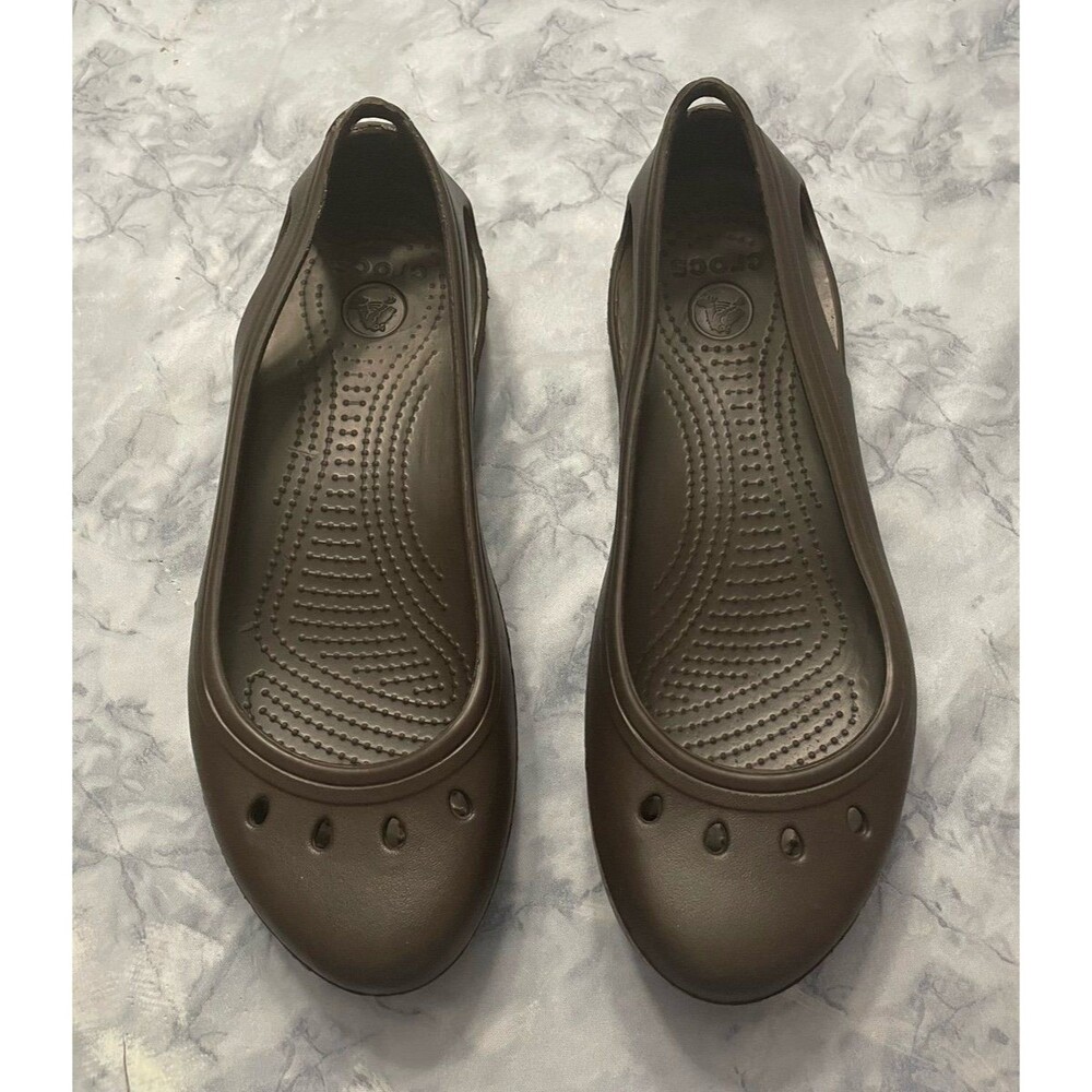 Brown Crocs Croc Woman’s Ladies Shoes Flats, Size Adult 9